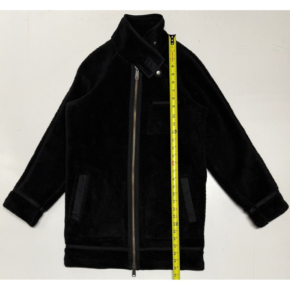 Madewell Black Sherpa City Grid Coat Jacket XXS Full Zip Funnel Neck Faux Fur